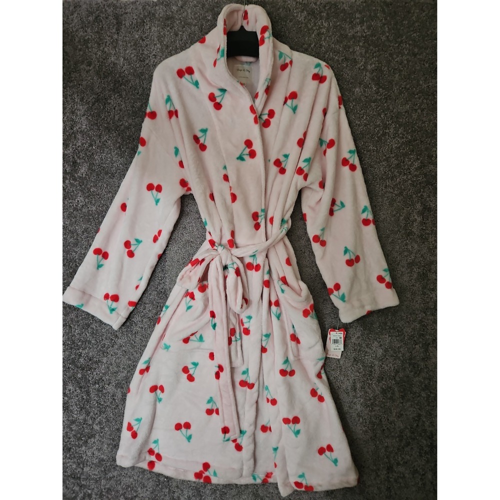 Sage And Sky Pink Cherry Print Soft Robe. L/XL NWT